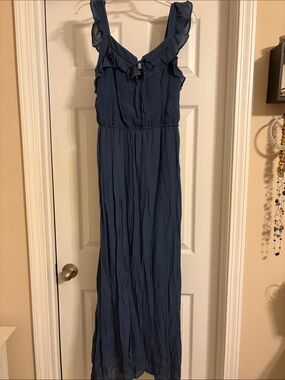 Luxology Ruffle-Trim Maxi Dress in Navy